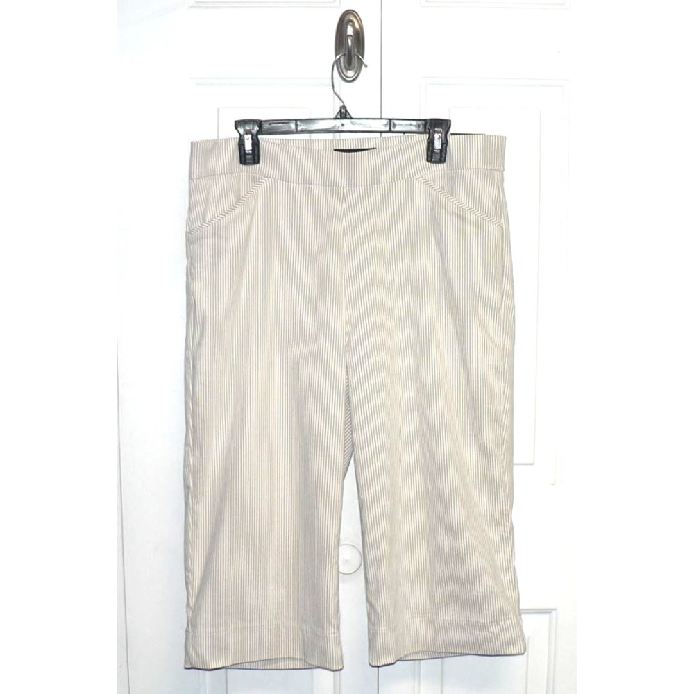 Counterparts Women's Plus Size Mid Rise Wide Leg Crop Pocket Pants Tan Stripe 1X